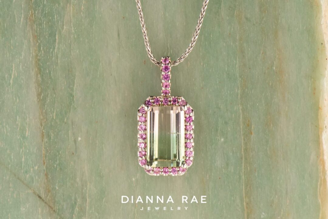 14K White Gold Watermelon Tourmaline Pendant with Pink Sapphires - Image 3