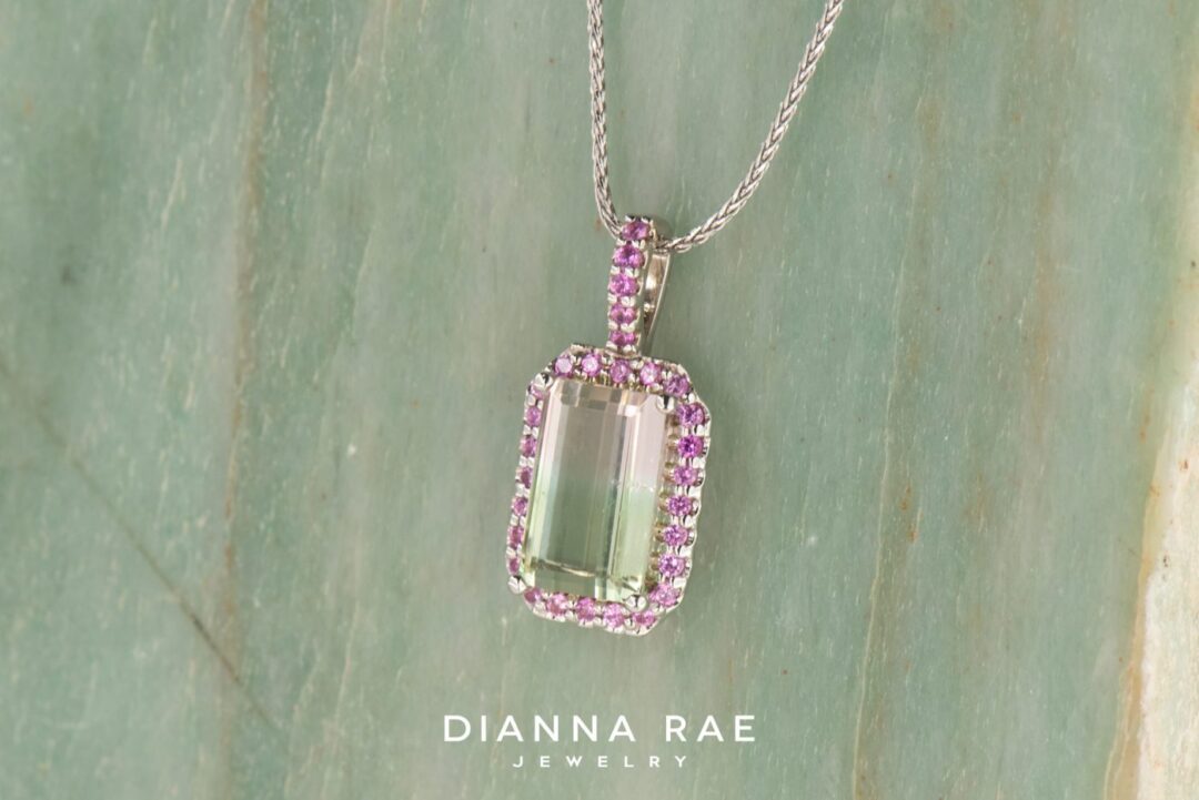 14K White Gold Watermelon Tourmaline Pendant with Pink Sapphires - Image 4