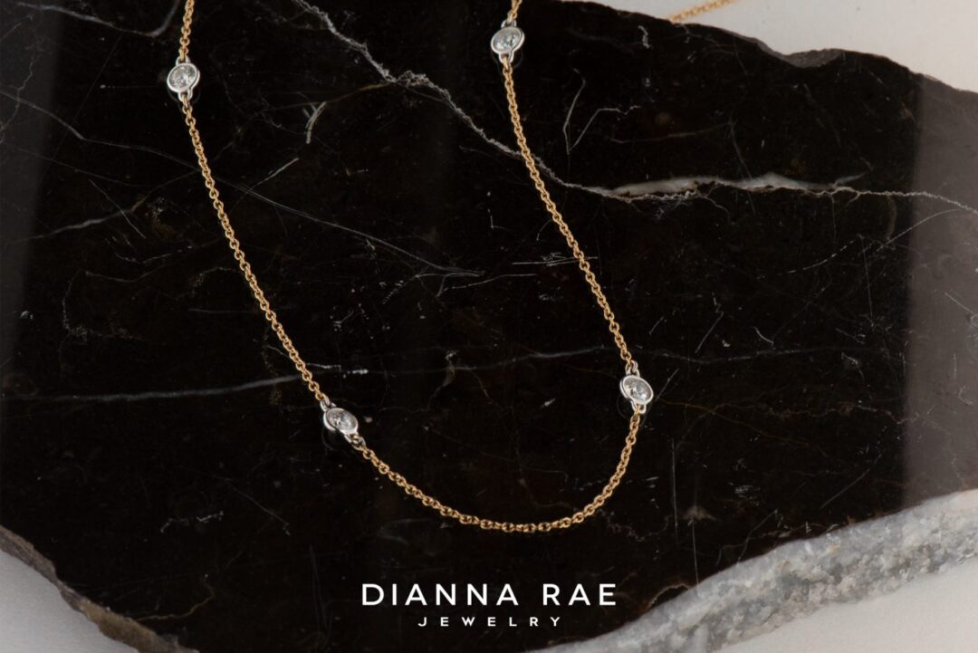 14k Two Toned Yellow and White Gold Diamond Station Chain