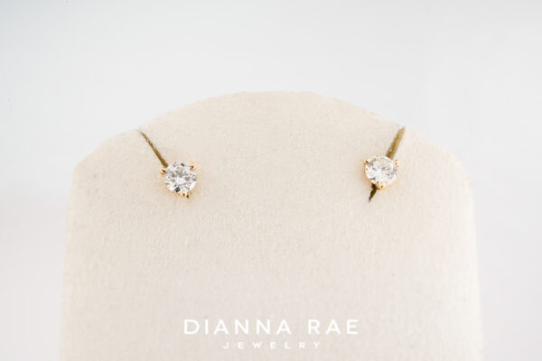 150 00343 3 prong Diamond Studs - 0.37 Carat Natural Diamond Studs Yellow Gold