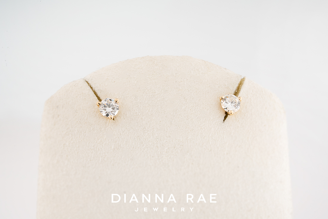 0.37 Carat Total Weight Yellow Gold Diamond Studs