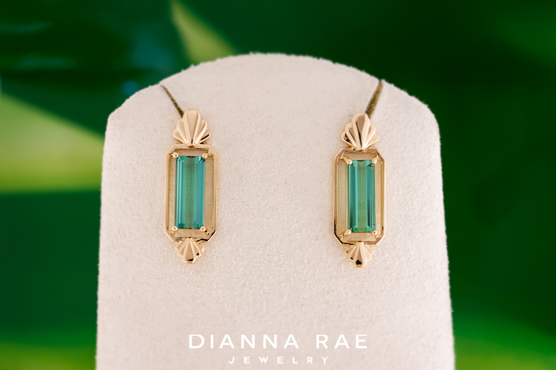 Yellow Gold Green Tourmaline Earrings