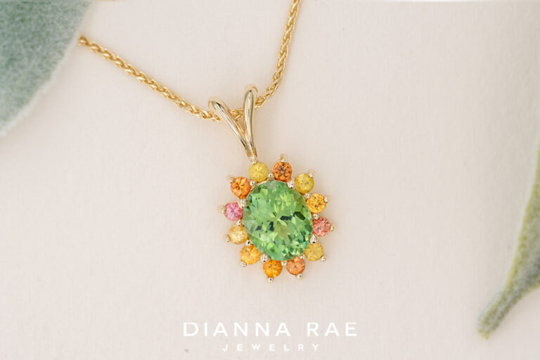 Mint Green Tourmaline and Sapphire Halo Pendant