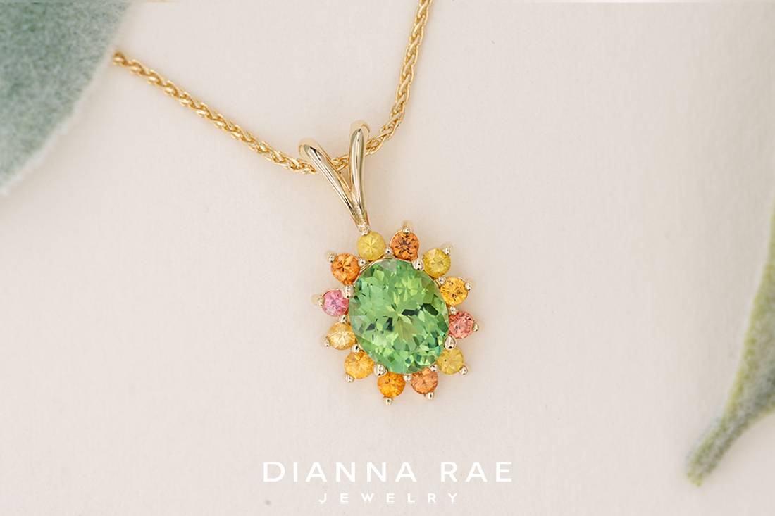 Mint Green Tourmaline and Sapphire Halo Pendant