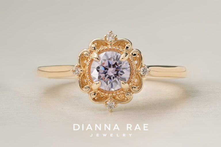 10K Yellow Gold Lavender CZ Ring with Diamond Accents