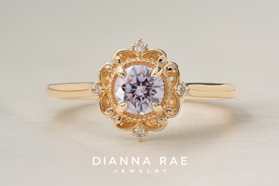 10K Yellow Gold Lavender CZ with Diamond Accents