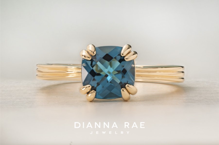 10K Yellow Gold Cushion London Blue Topaz Ring