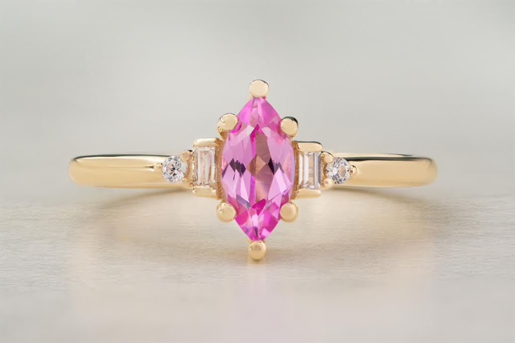 10K Yellow Gold Marquise Pink Tourmaline Ring