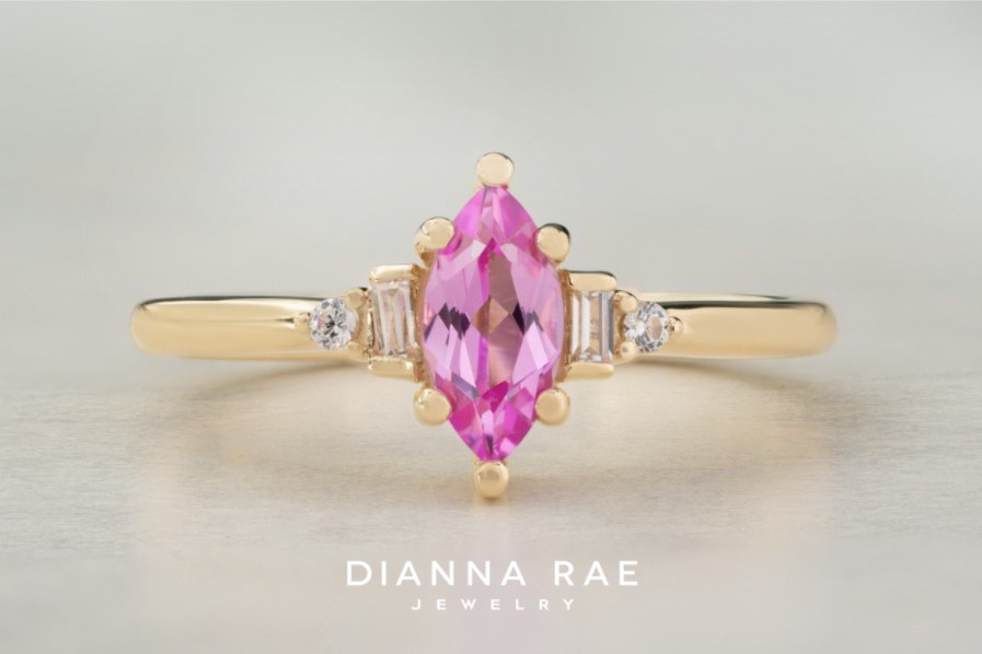 10K Yellow Gold Marquise Pink Tourmaline Ring