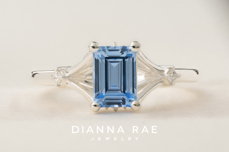 Sterling Silver Aquamarine Ring with Diamond Accents