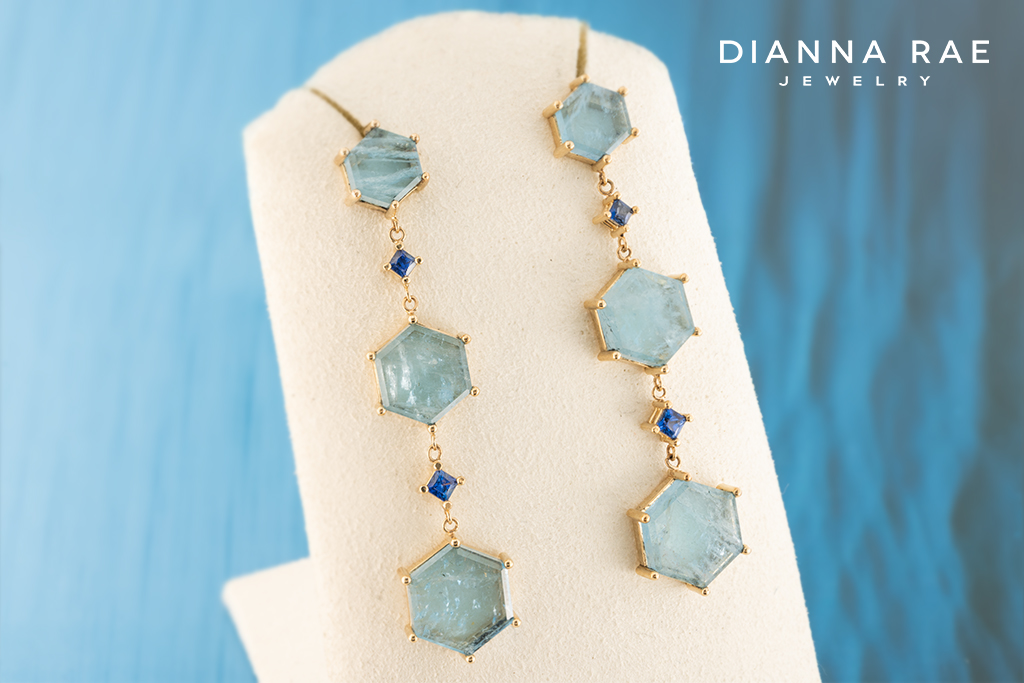 Aquamarine and Sapphire Dangle Earrings