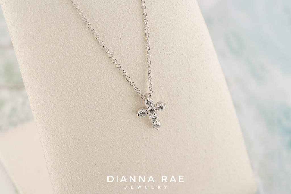 14K White Gold Diamond Cross Necklace