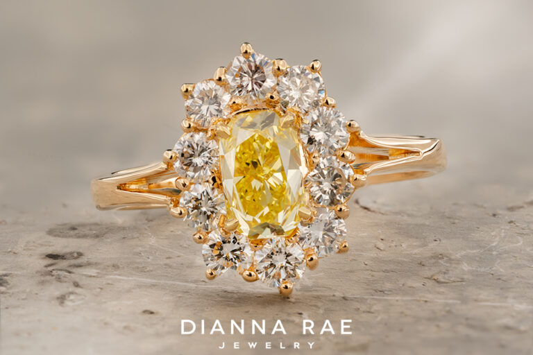 Natural Yellow Diamond Ring with Diamond Halo