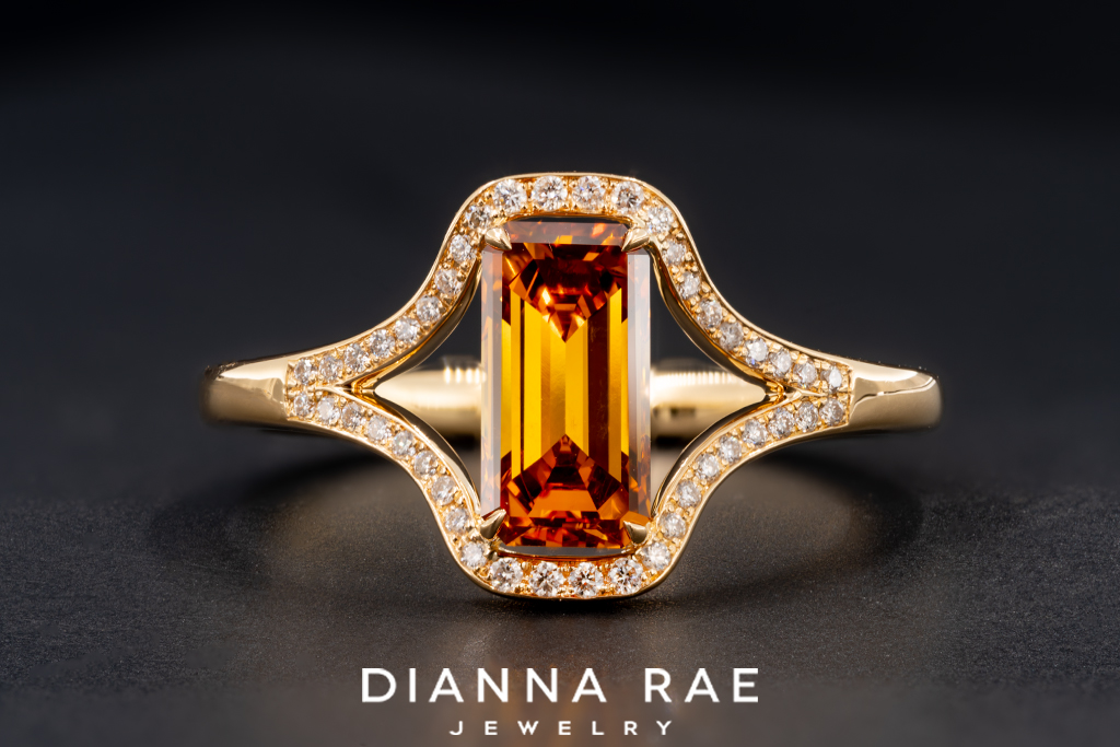 18K Yellow Gold Amber Diamond Ring