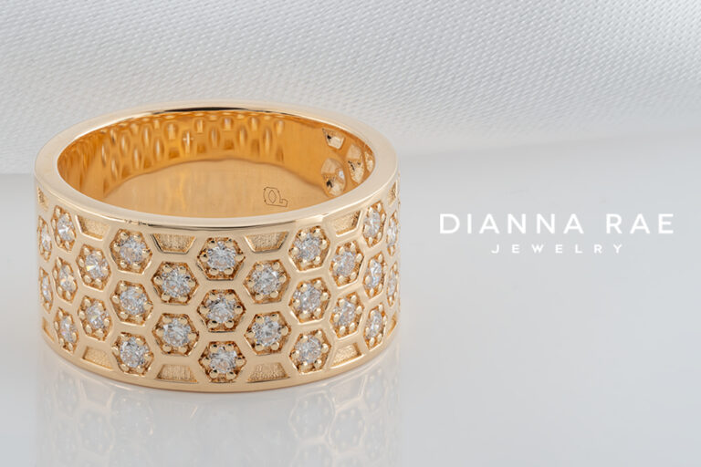 Yellow Gold Honeycomb Diamond Ring