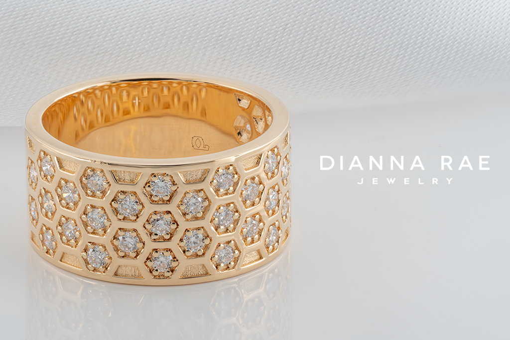 Yellow Gold Honeycomb Diamond Ring