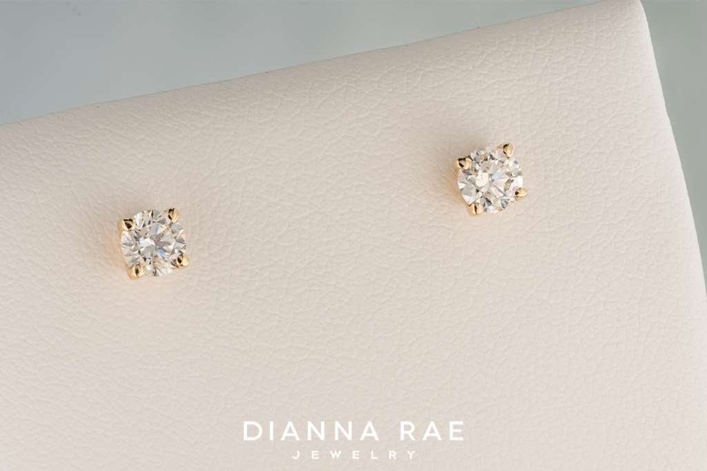 0.54 Carat Yellow Gold Natural Diamond Studs