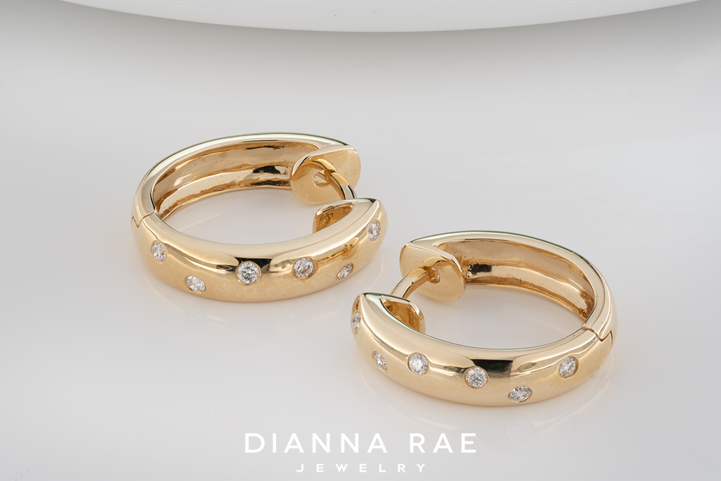 14K Yellow Gold Diamond Huggie Earrings