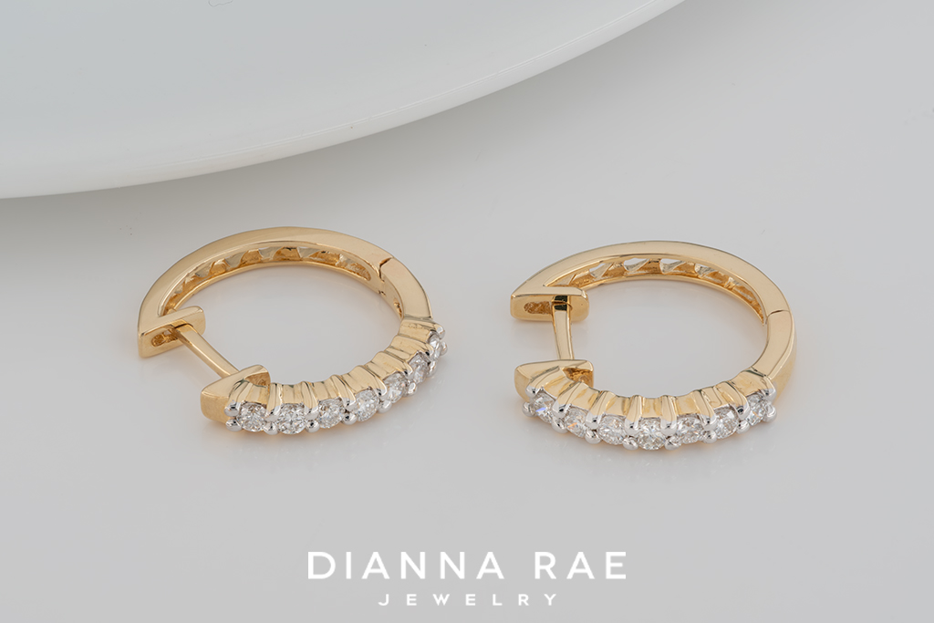 14K Yellow Gold Diamond Huggie Hoops