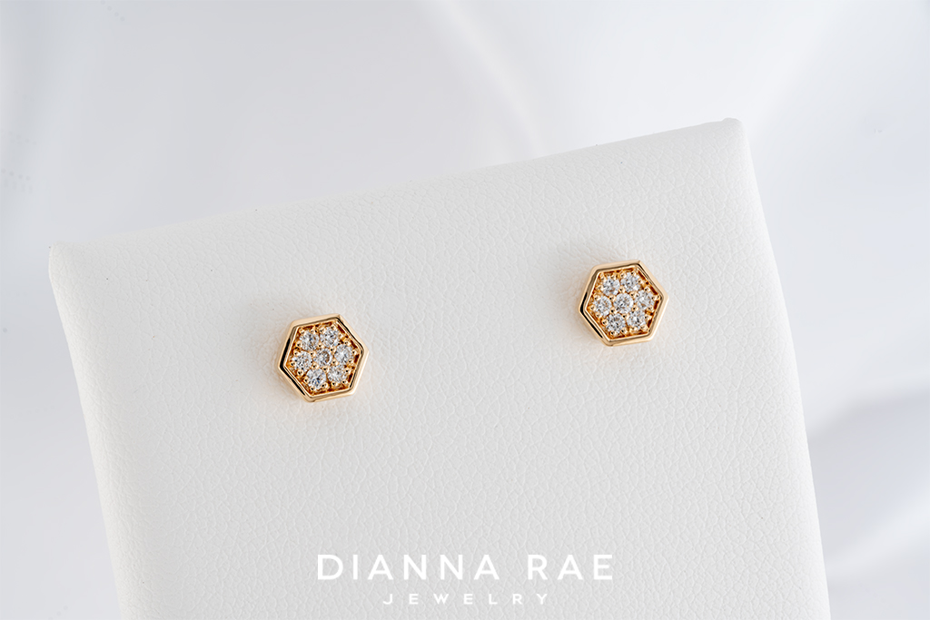 Yellow Gold Hexagon Diamond Studs