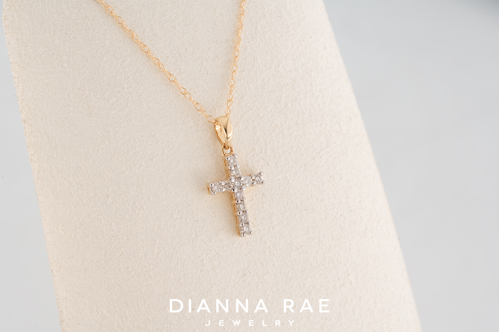 14K Yellow Gold Diamond Cross Pendant