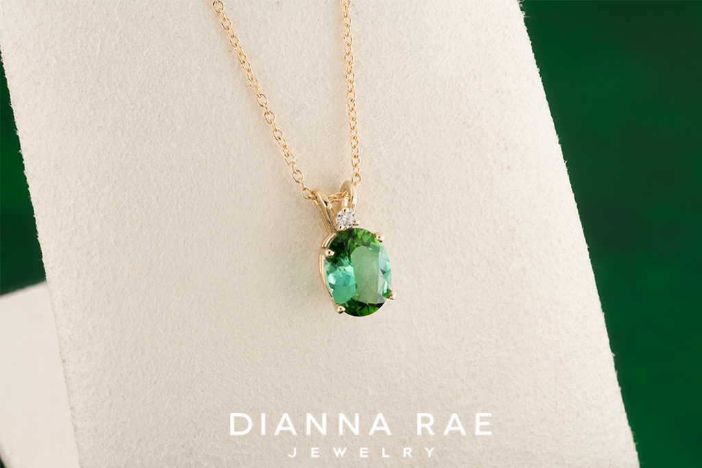 Green Tourmaline Pendant with a Diamond Accent