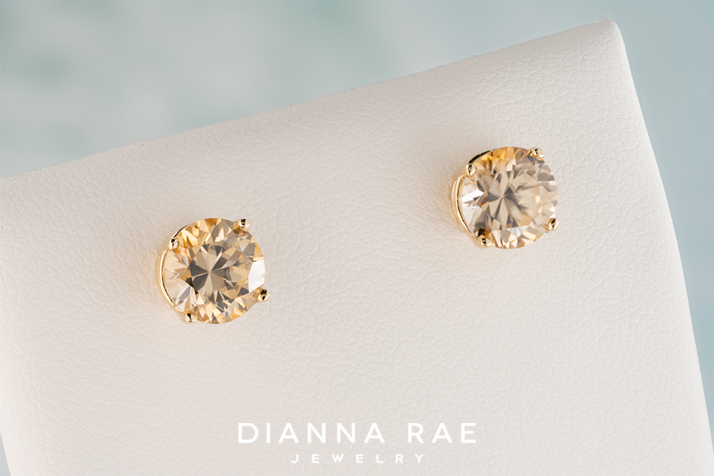 Yellow Gold Champagne Zircon Studs