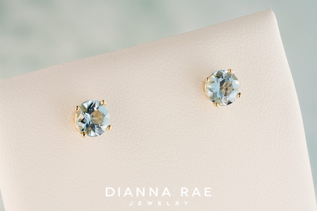 Yellow Gold Aquamarine Studs
