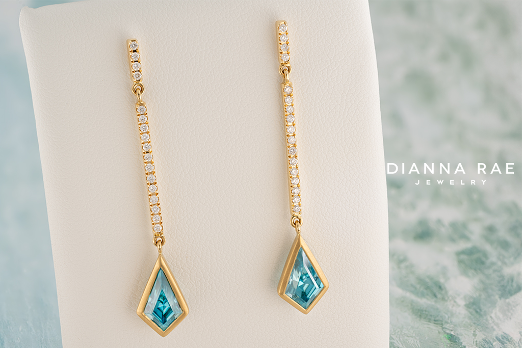 Blue Zircon and Diamond Dangle Earrings