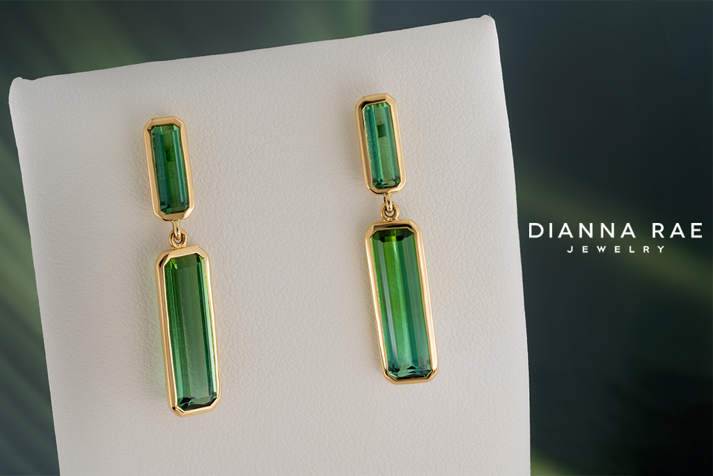 18K Yellow Gold Green Tourmaline Dangle Earrings