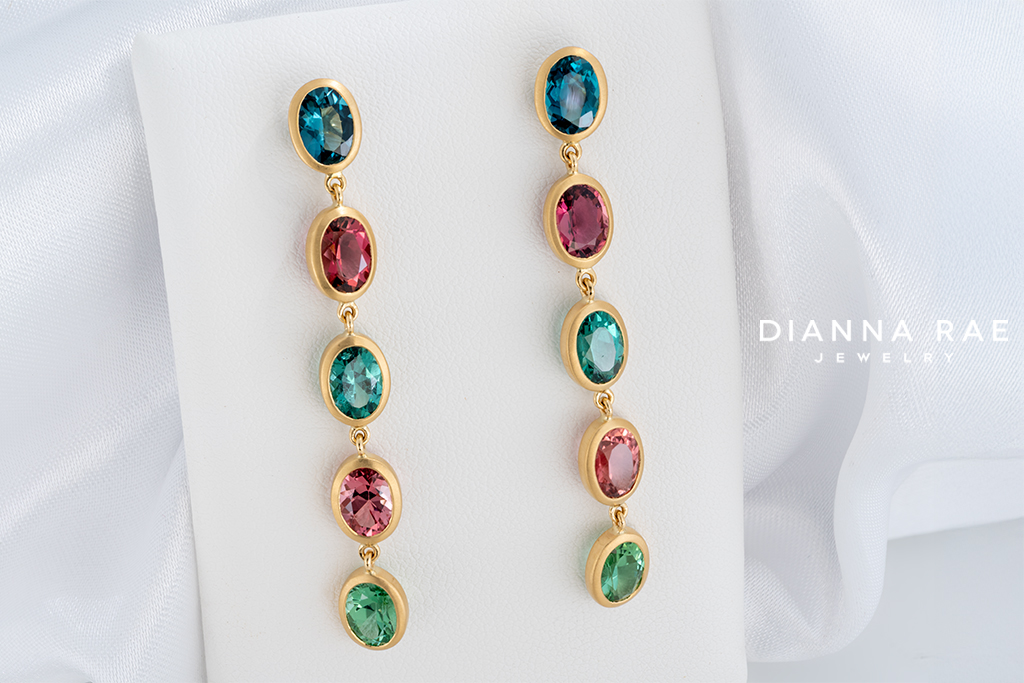 Yellow Gold Tourmaline Dangle Earrings