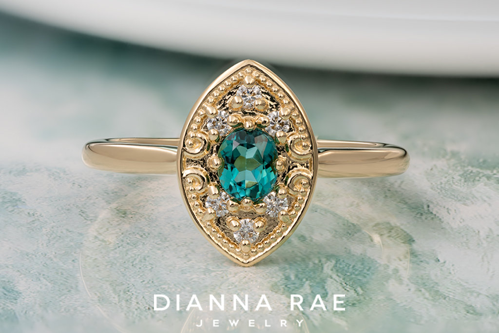 Green Tourmaline and Diamond Milgrain Accents