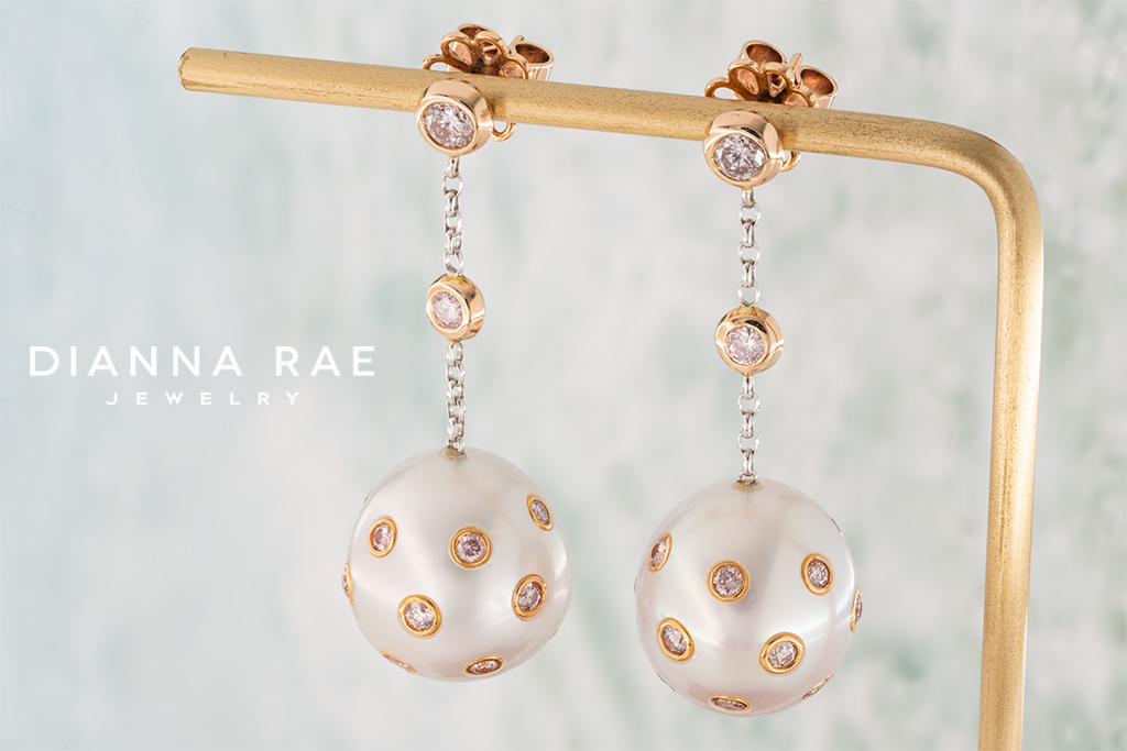 18K Rose Gold South Sea Pearl and Pink Diamond Earrings