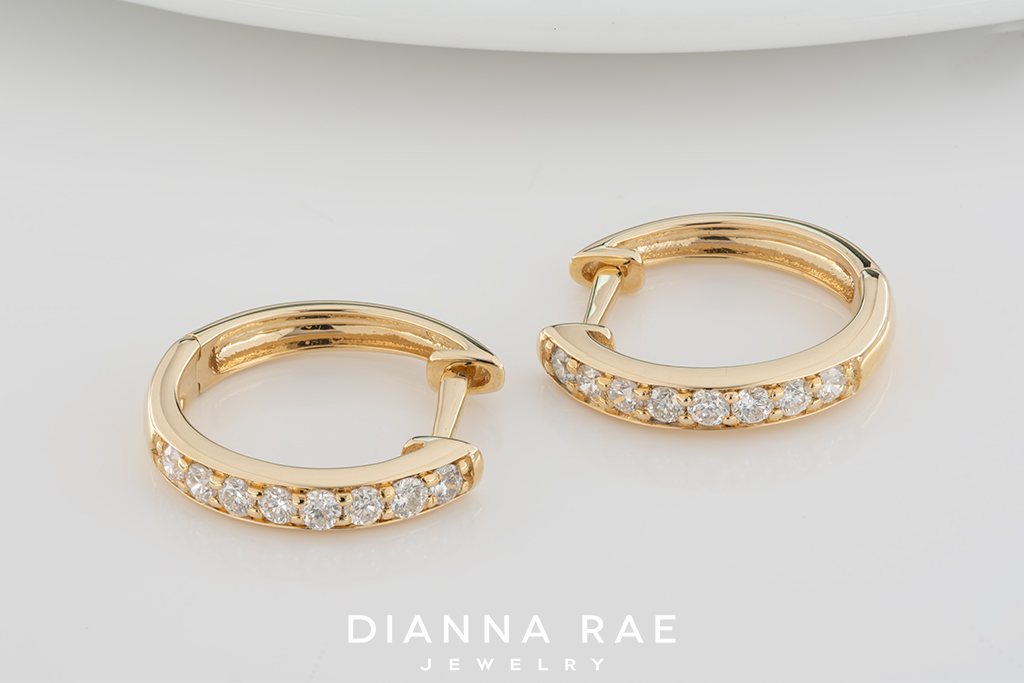 14K Yellow Gold Diamond Hoop Earrings