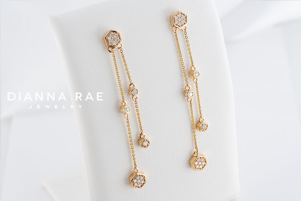 Yellow Gold Hexagon Dangle Earrings