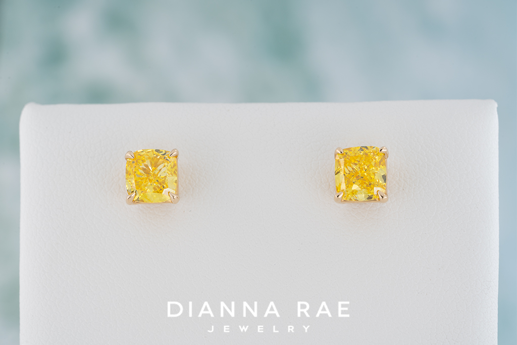 Cushion-Cut Lab-Grown Yellow Diamond Studs