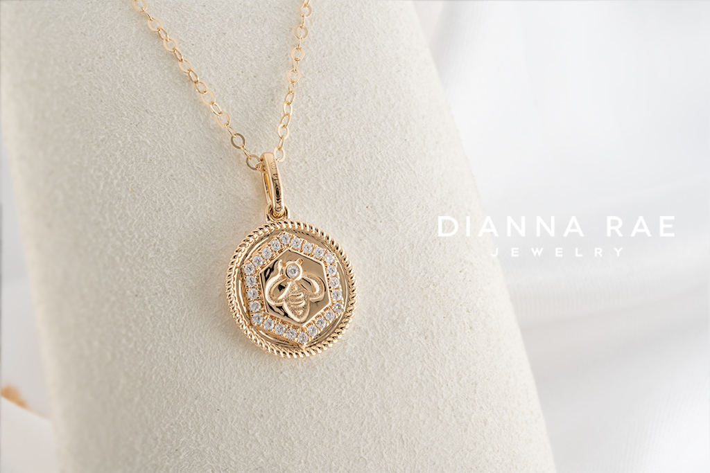 Yellow Gold Honeybee Coin Pendant
