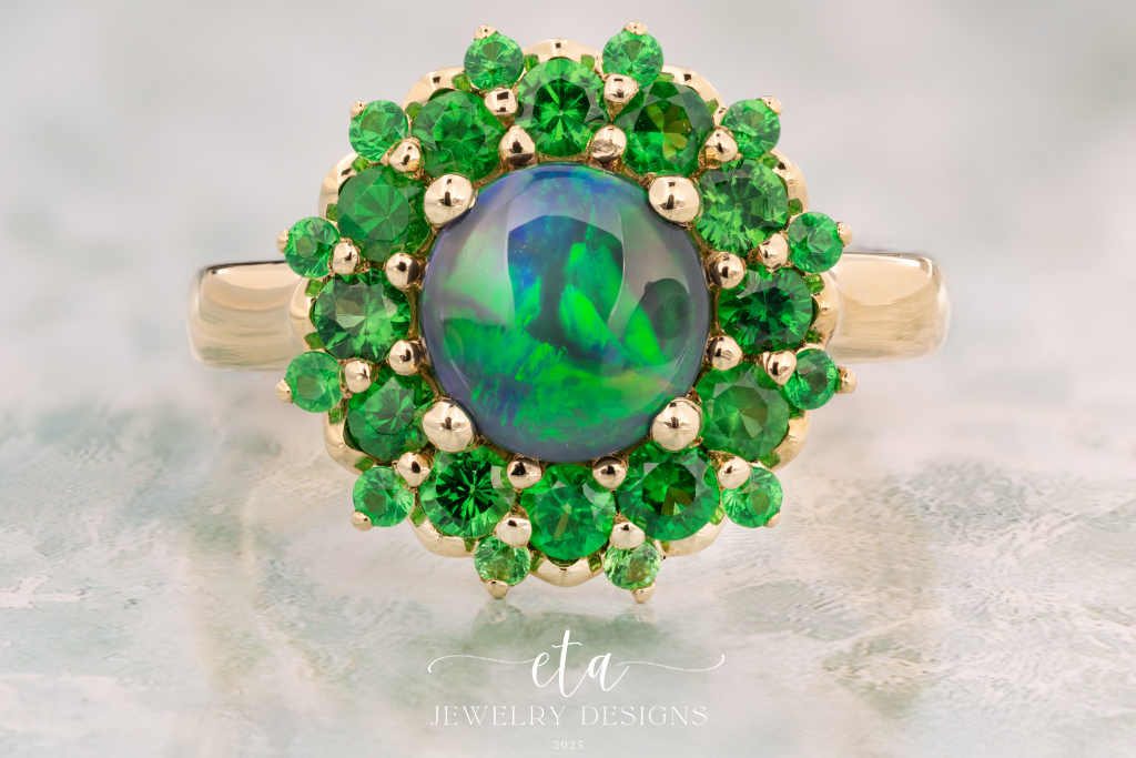 "CHLOE" Australian Opal and Tsavorite Garnet Ring