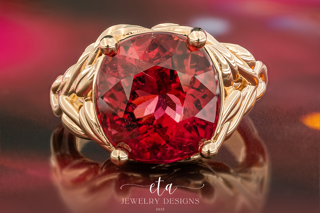 "MALINA" Pink Tourmaline Ring with Leaf Detailing