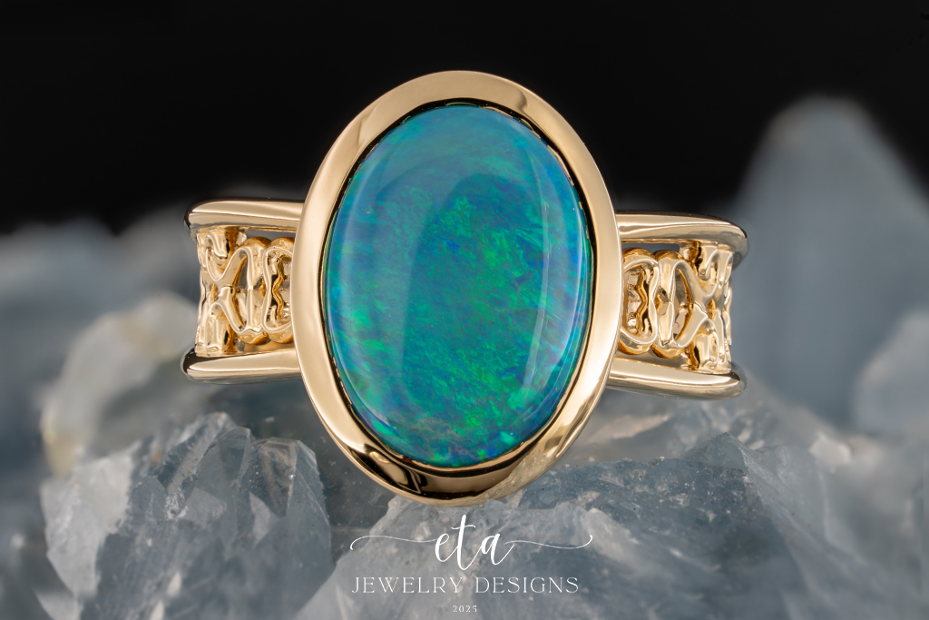 "LANA" Australian Opal Ring with Scroll Detail