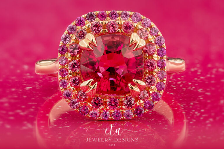 "PINKY" Pink Tourmaline Ring with Pink Spinel and Pink Sapphire Halo