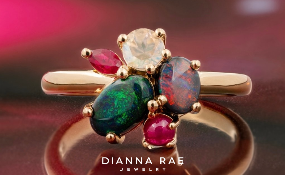 Asymmetrical Multi-Gemstone Cluster Ring