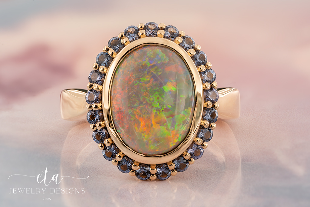 "IRIS" Australian Opal and Lavender Spinel Ring
