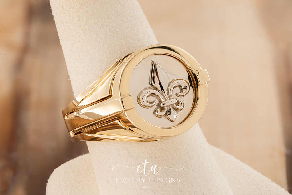 "MAGNETO" Fleur Dis Lis and Onyx Two Tone Men's Ring