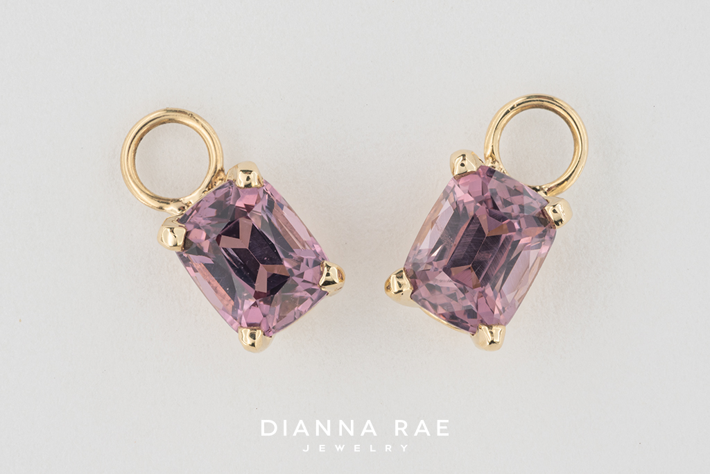 14K Yellow Gold Pink Spinel Earring Charms