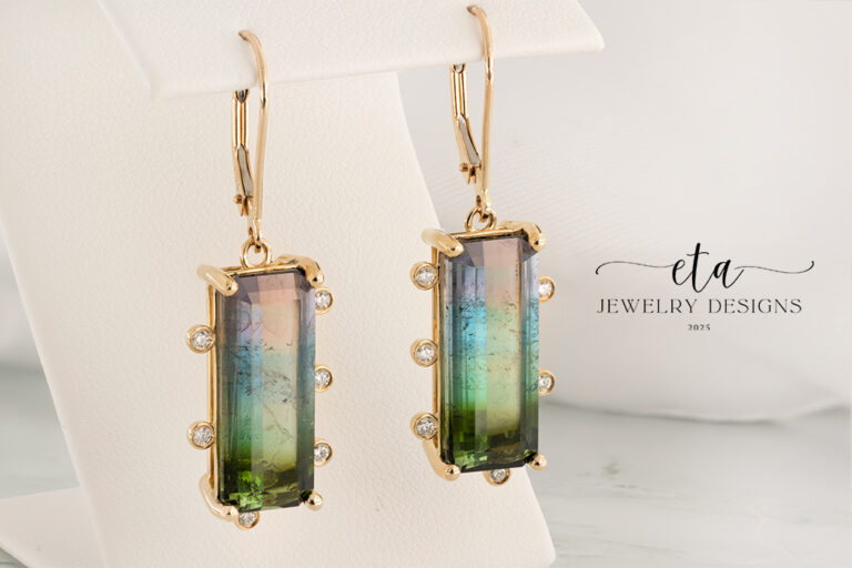 Tri-Color Tourmaline and Diamond Drop Earrings