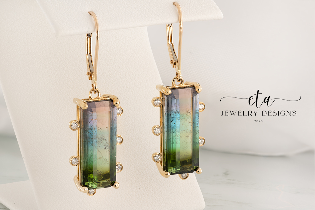 Tri-Color Tourmaline and Diamond Drop Earrings