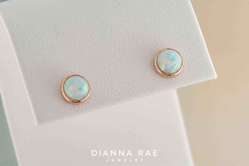 14K Rose Gold Bezel Set Opal Studs