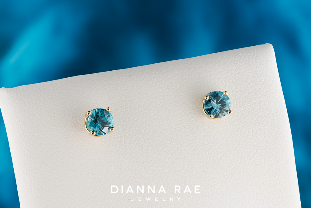 14K Yellow Gold Blue Zircon Studs