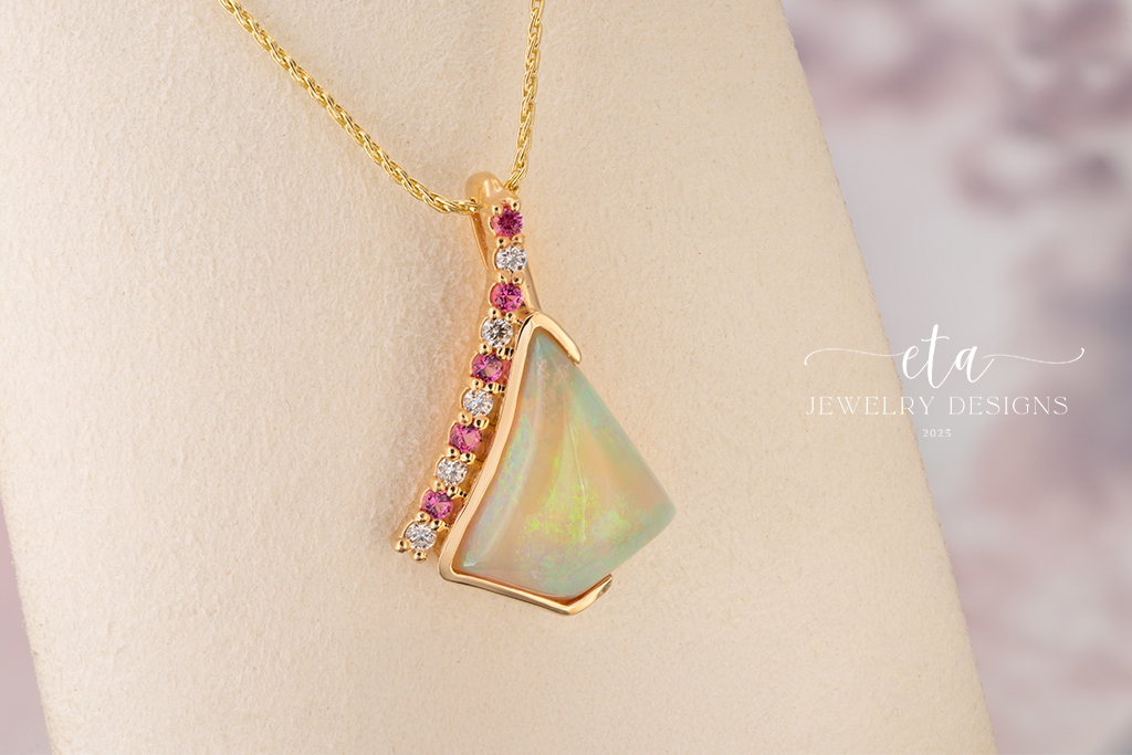 Carved Opal Pendant with Pink Spinel and Diamond Accents